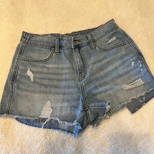 Aerie Blue Jean Shorts Distressed Mid-Rise